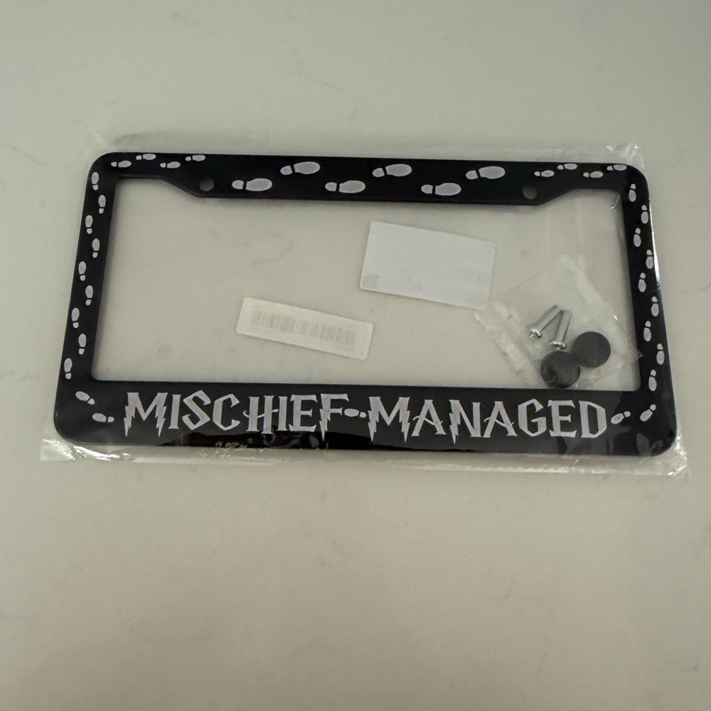 Black Mischief Managed License Plate Frame